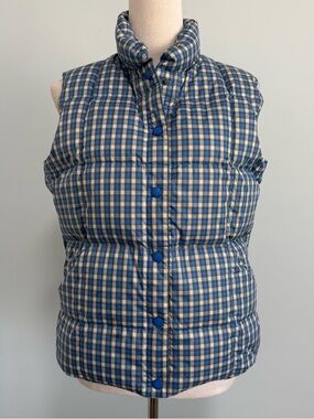 Lands' End Women’s Down Quilted Puffer‎ Vest Blue Plaid Size S(6-8)